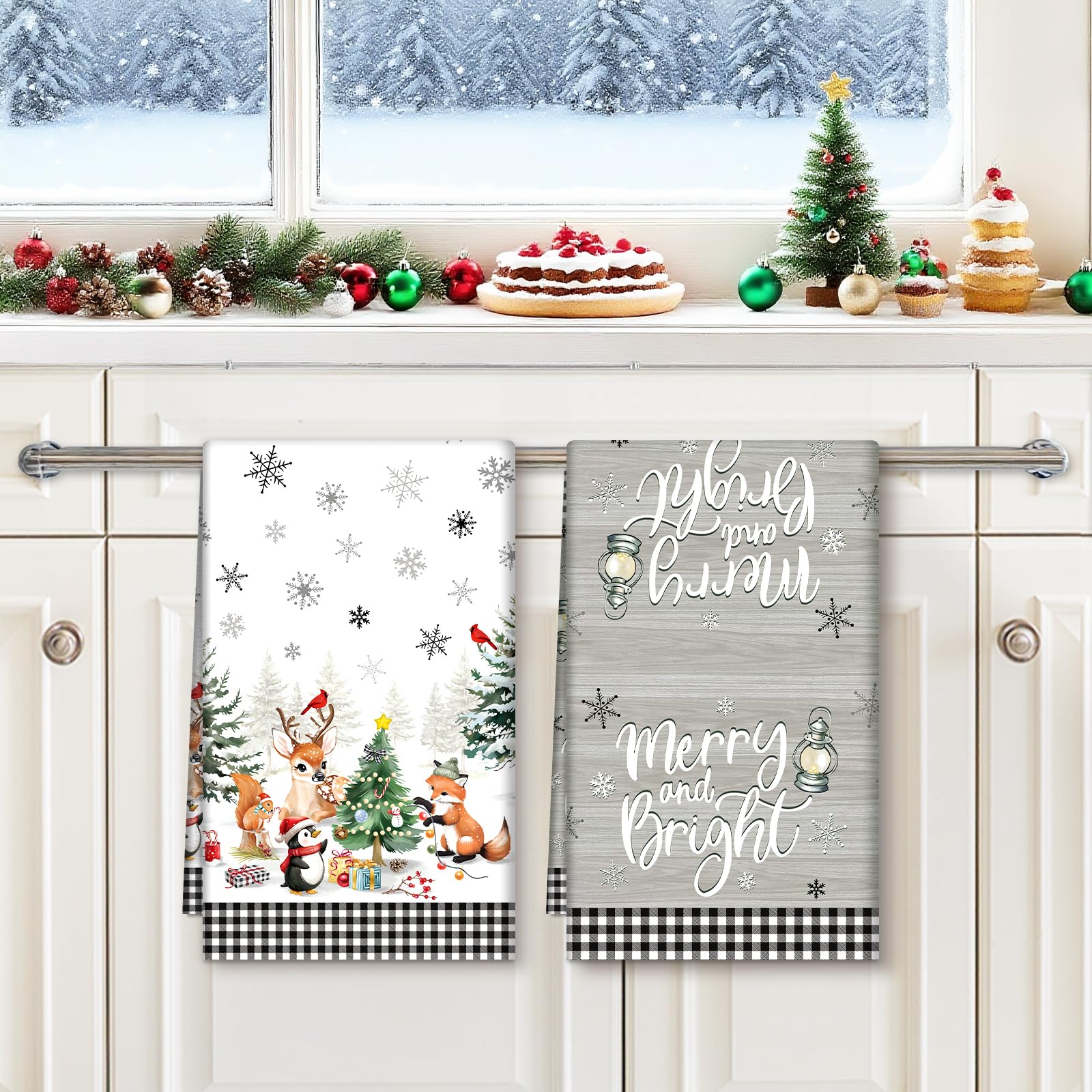 Woodland animals pattern adds festive charm to holiday table settings.