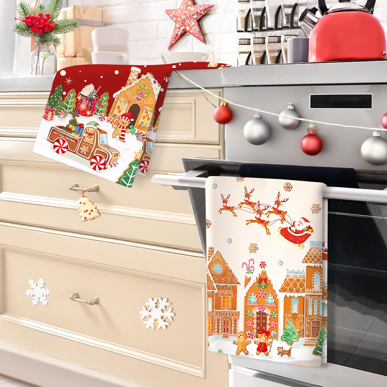 Arquiel gingerbread pattern kitchen towel, 100% cotton, absorbent for light cleaning