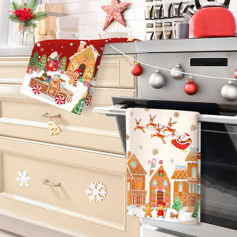 Arquiel gingerbread pattern kitchen towel, 100% cotton, absorbent for light cleaning