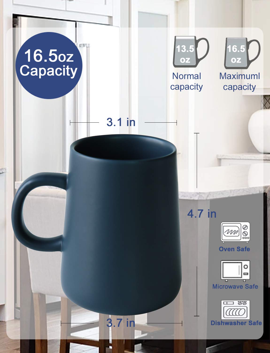 ARRADEN mug safe for dishwasher microwave and oven for convenience