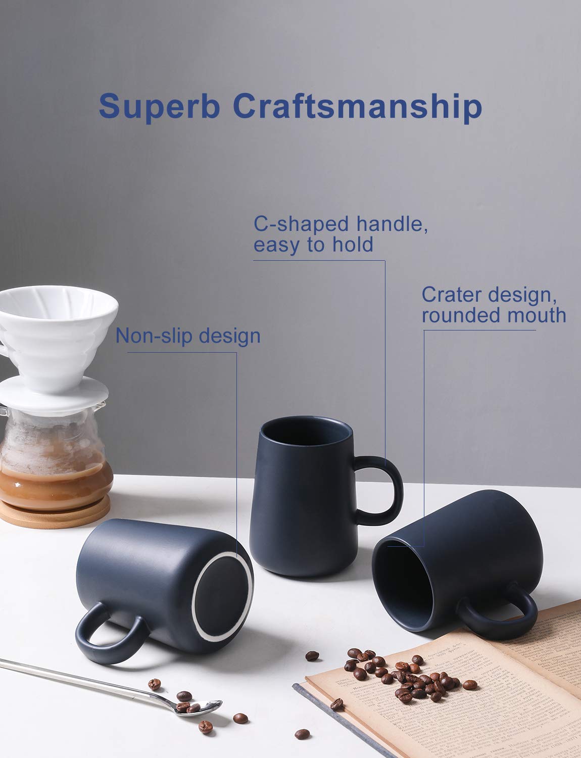 ARRADEN mug with unique C shaped handle for comfortable grip