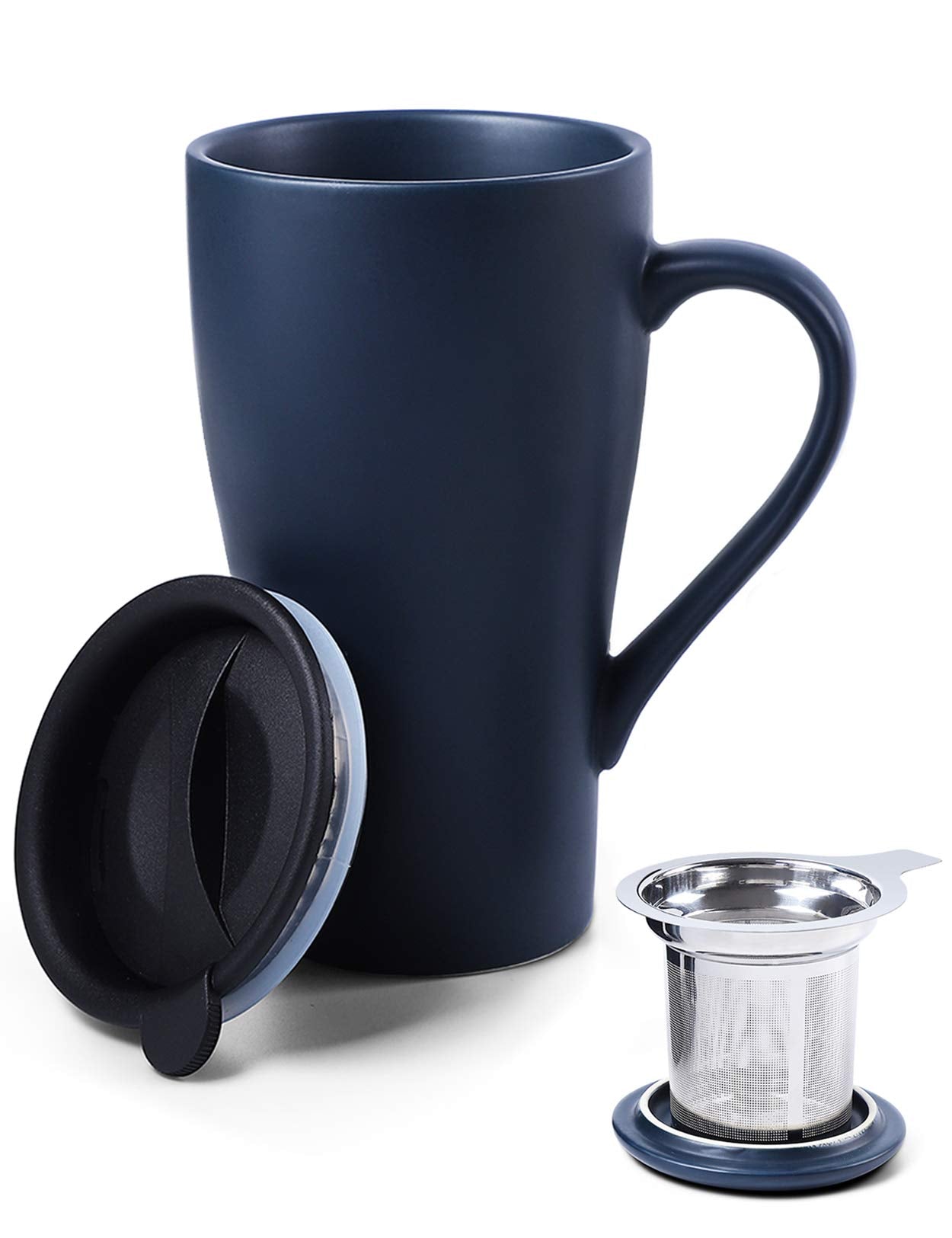 ARRADEN tea cup with infuser in royal blue for loose leaf brewing at home.