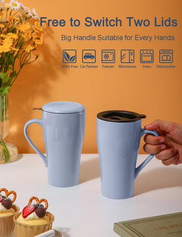 ARRADEN tea cup with two lids for flexible use in home, car, and office