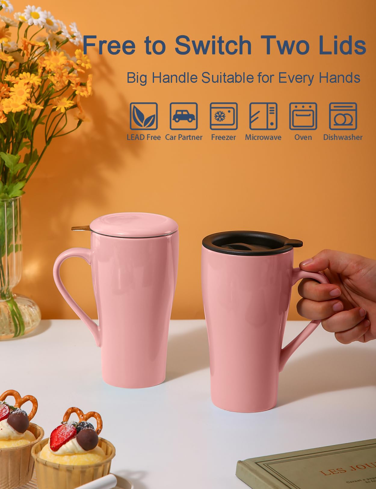 ARRADEN 18oz ceramic mug: large capacity for fewer refills during busy days.