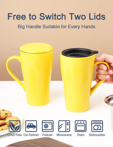 ARRADEN tea mug with two lids for home and travel versatility