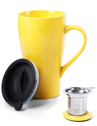 ARRADEN tea mug with infuser in yellow for loose leaf brewing