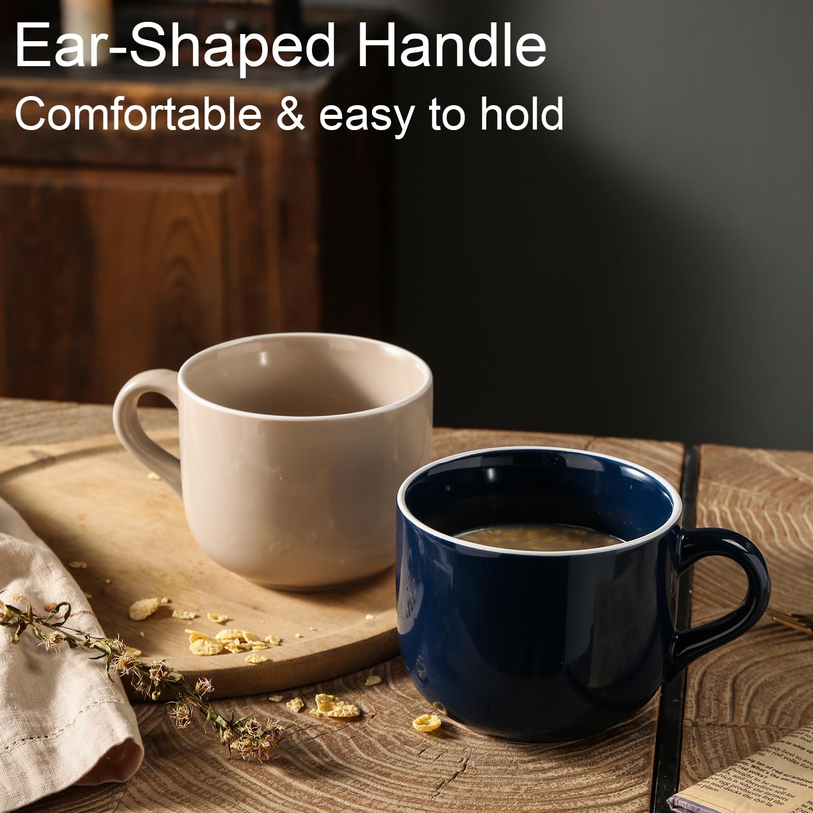 ARRADENS 21 oz purple soup mug with handle perfect for warm beverages.