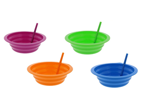 Arrow sip-a-bowl set of four 22oz bowls with attached straw for mess-free sipping