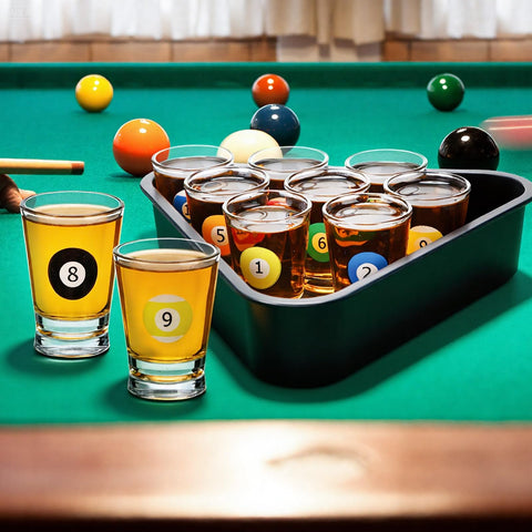 Arrowbash vibrant billiards glasses enhance bar table decor and fun