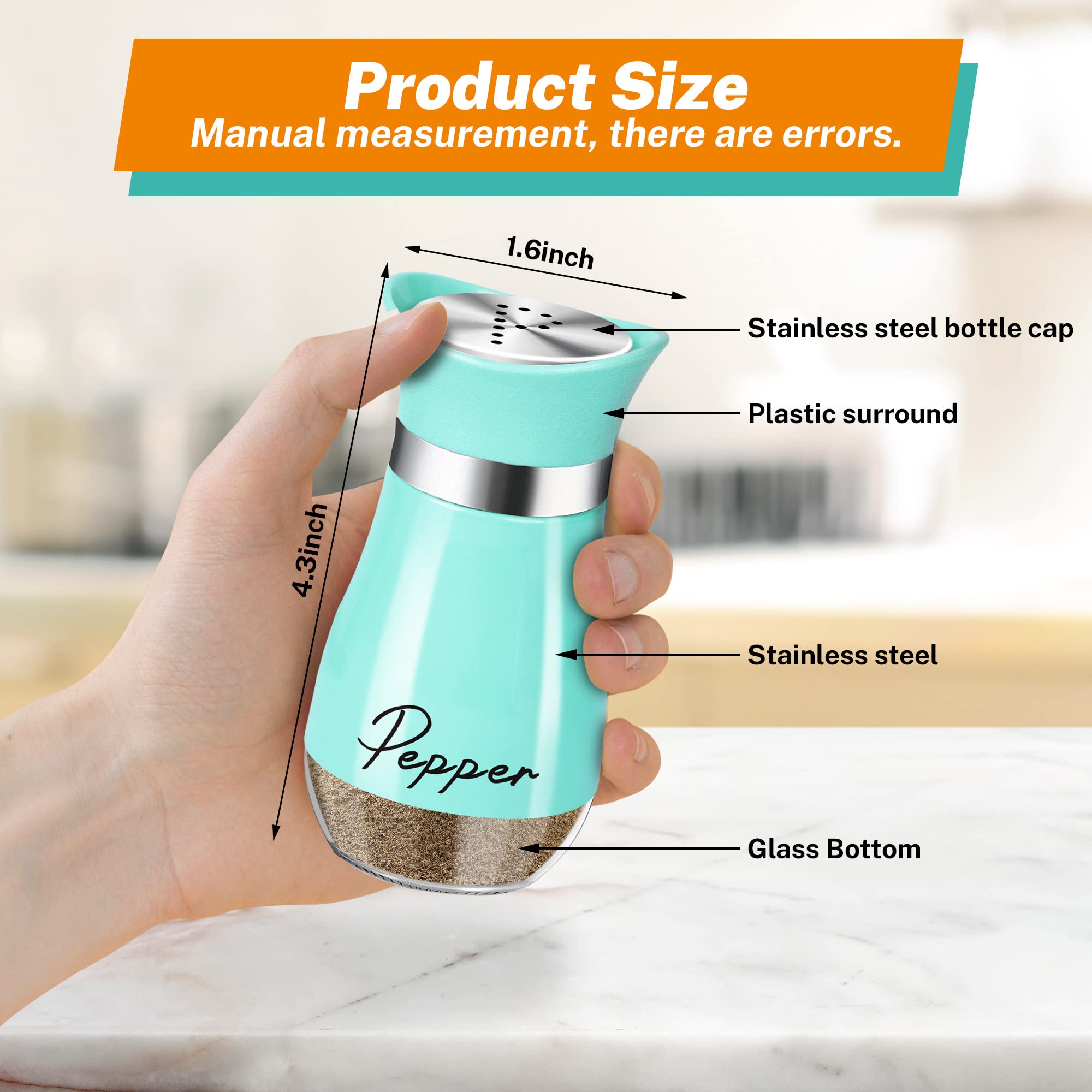Arrozon salt pepper shaker with stainless steel lid for precise dispensing.