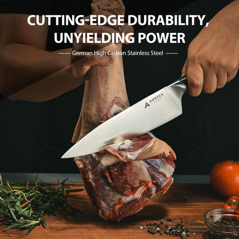 Arrtcy 7-inch santoku knife balanced handle for precise chopping.