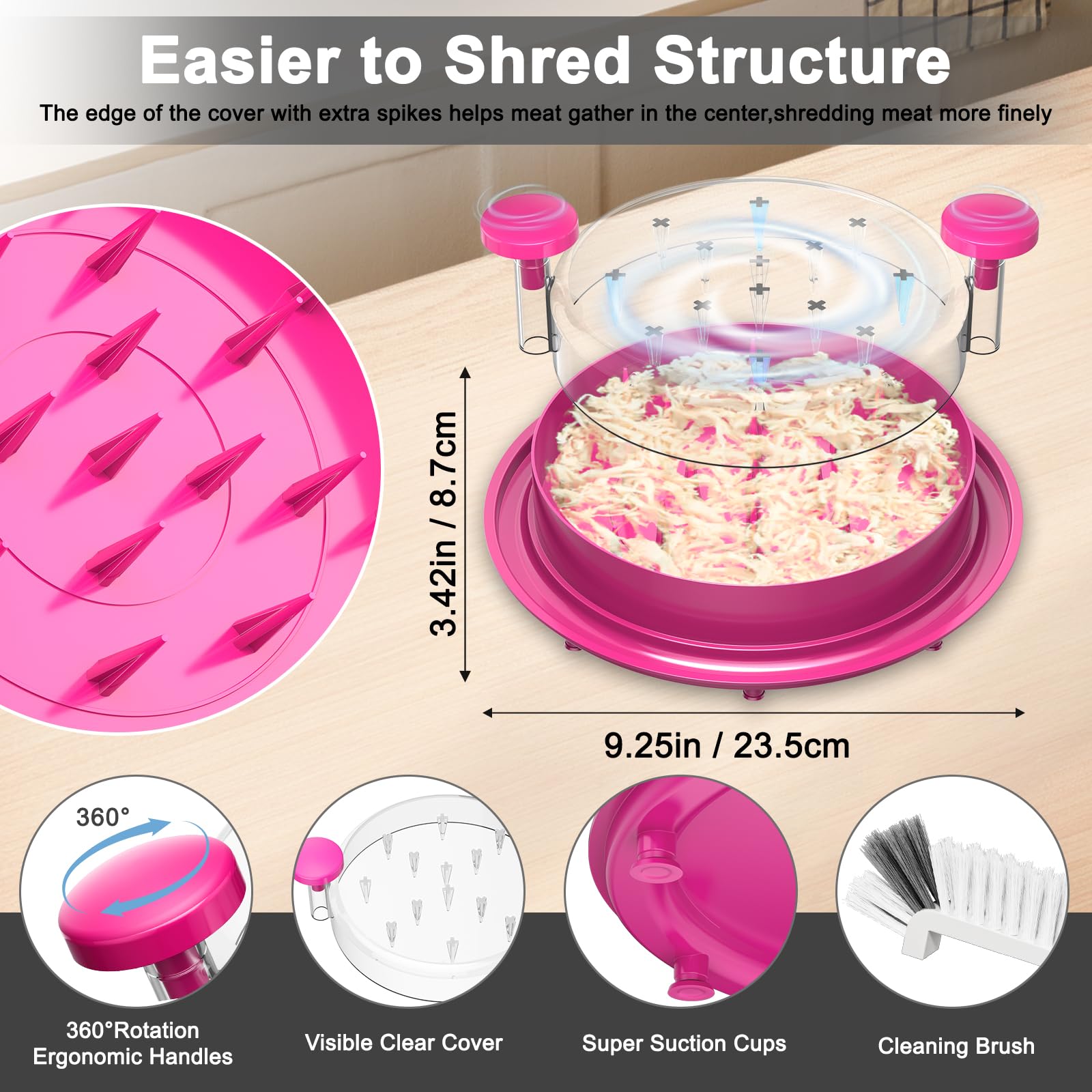 Arshray shredder with eight anti-slip suction cups stabilizes shredding on countertops.