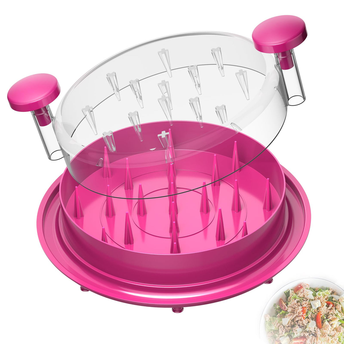 Arshray chicken shredder twist with visible lid for monitored shredding of cooked meat.