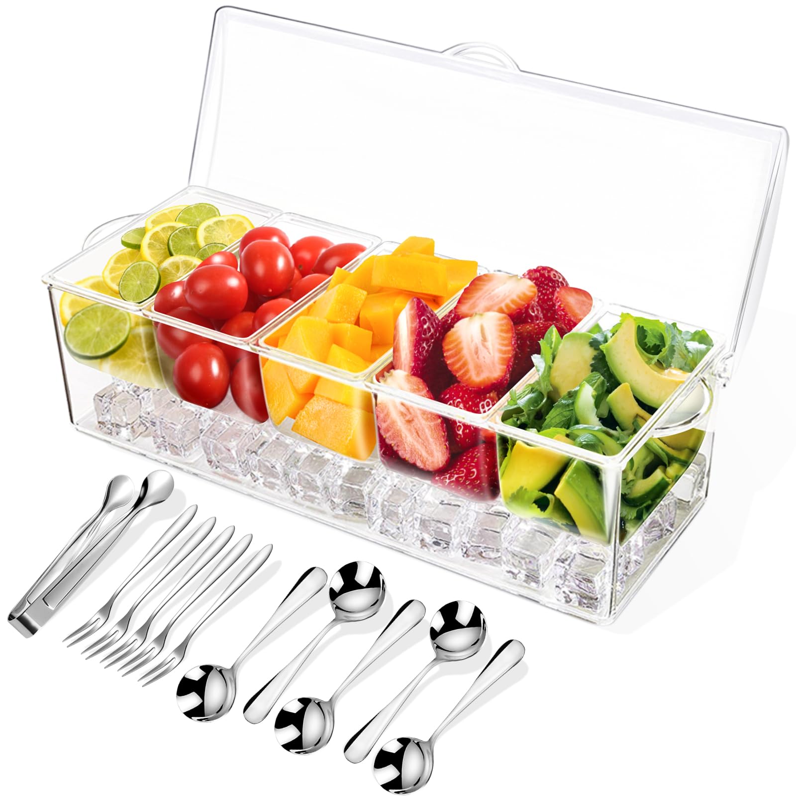 ARSTPEOE condiment tray on ice enhances presentation while keeping condiments chilled.