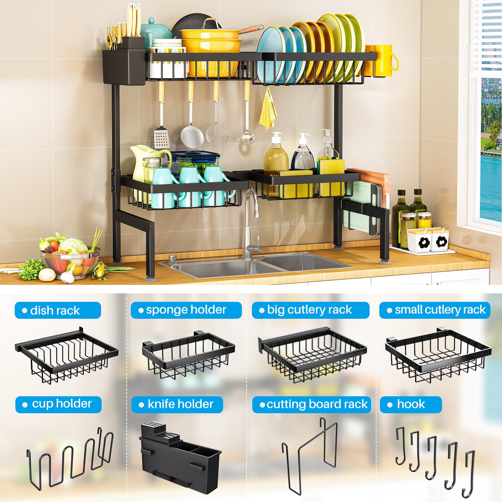 ARSTPEOE extended-length rack fits various sinks, enabling flexible installation.