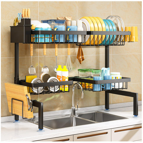 ARSTPEOE two-tier four-basket sink drying rack in use, maximizing countertop space.
