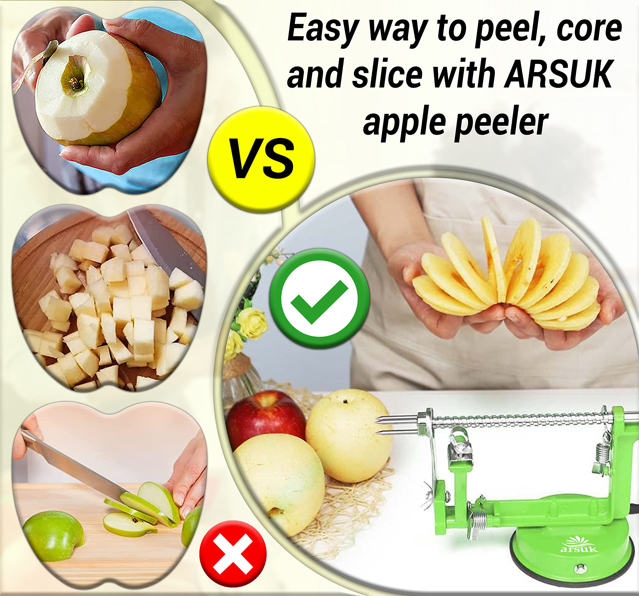 ARSUK adjustable arm switches between peel, core, and slice modes.