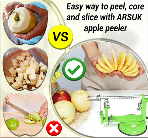 ARSUK adjustable arm switches between peel, core, and slice modes.