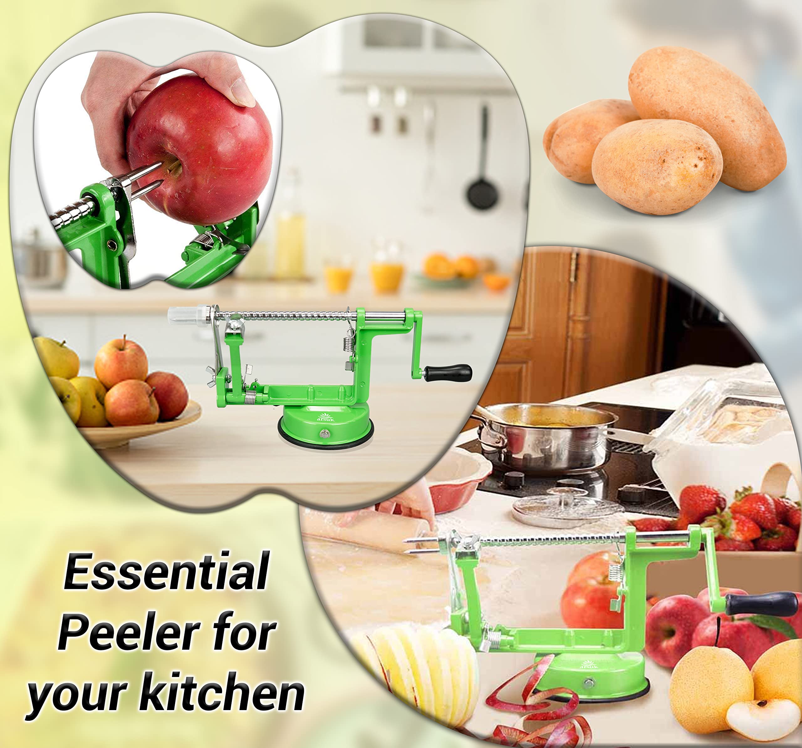 ARSUK spiral slicing creates decorative apple and potato shapes.