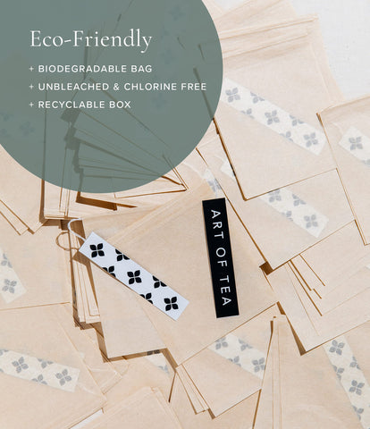 Art of Tea biodegradable filter bags made from natural fibers.