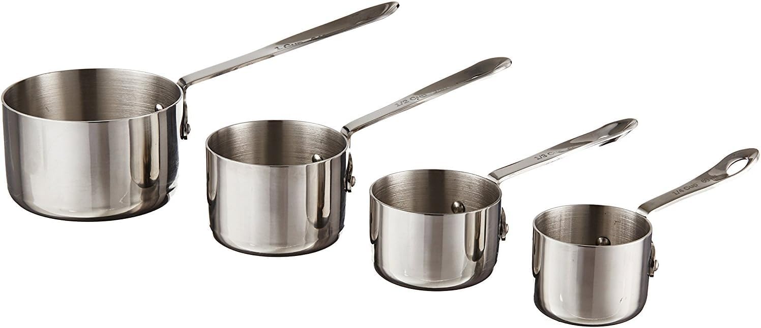 Artaste New Star 43143 measuring cups top view showing polished stainless steel and markings.