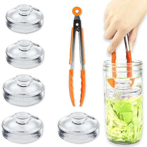 Artcome glass fermentation weights, five-pack, stabilize wide mouth jars.