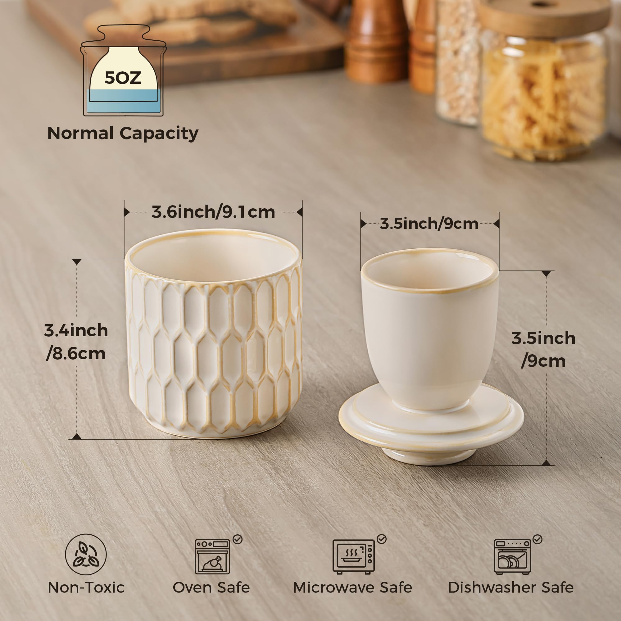 ArteBake beige butter crock on a kitchen counter setting
