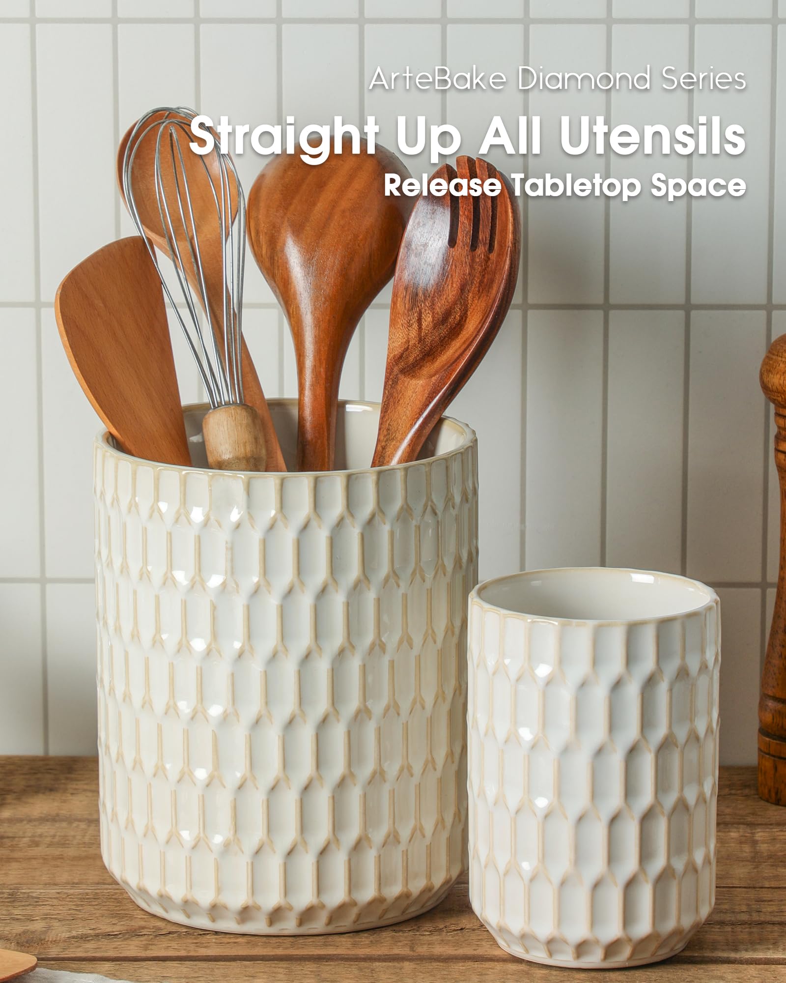 ArteBake set of two beige ceramic holders for versatile counter storage.