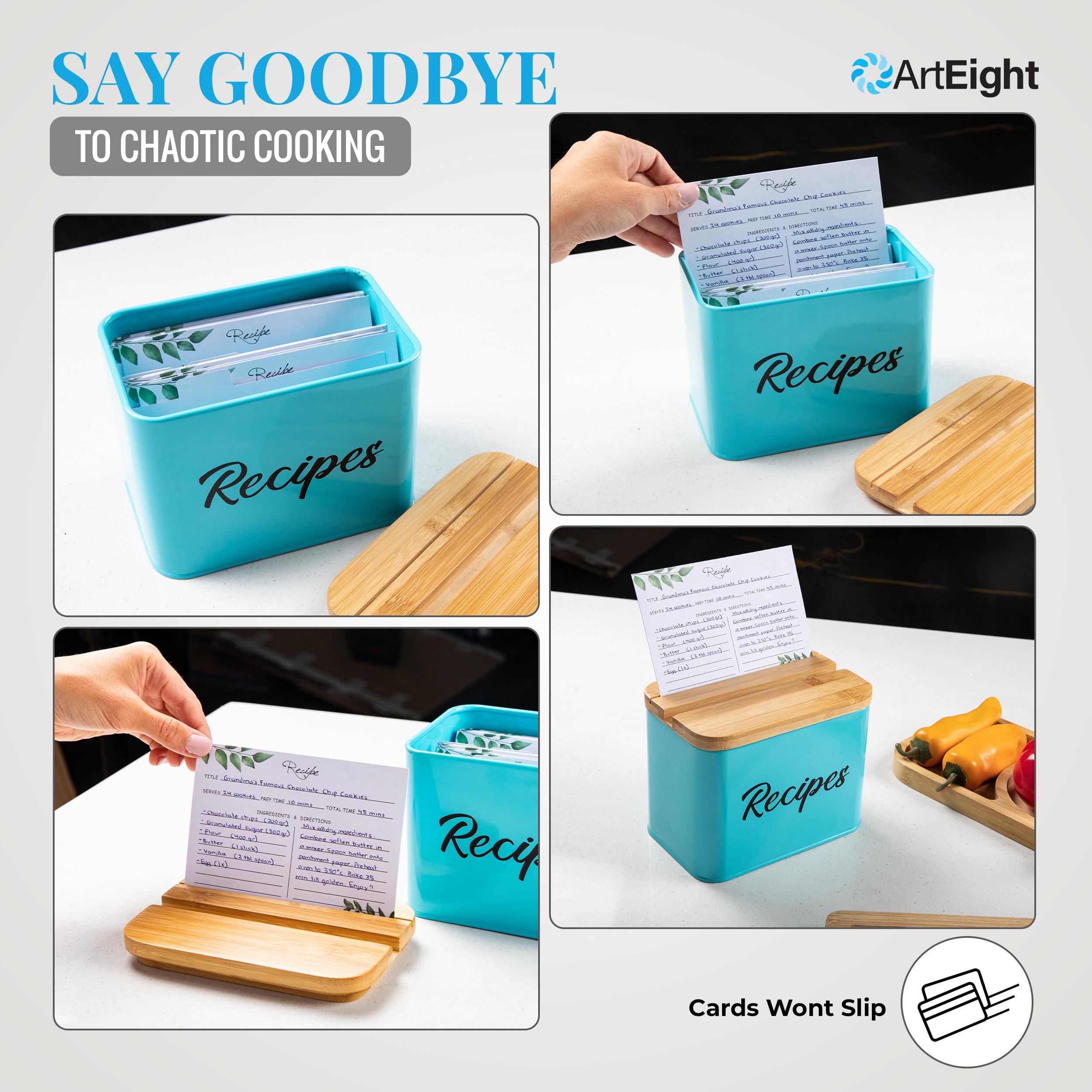 ArtEight black recipe box in a modern kitchen for shared use.