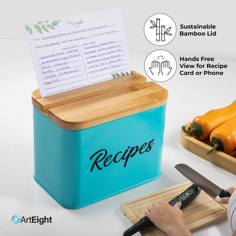 ArtEight lid slots hold recipes or phone for viewing.