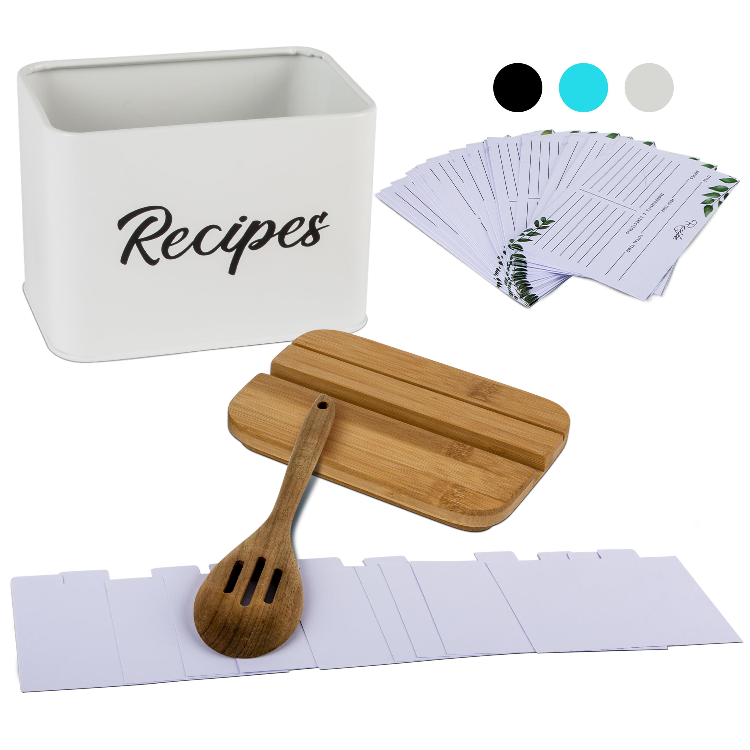 ArtEight Recipe Box White with bamboo lid, sturdy design.