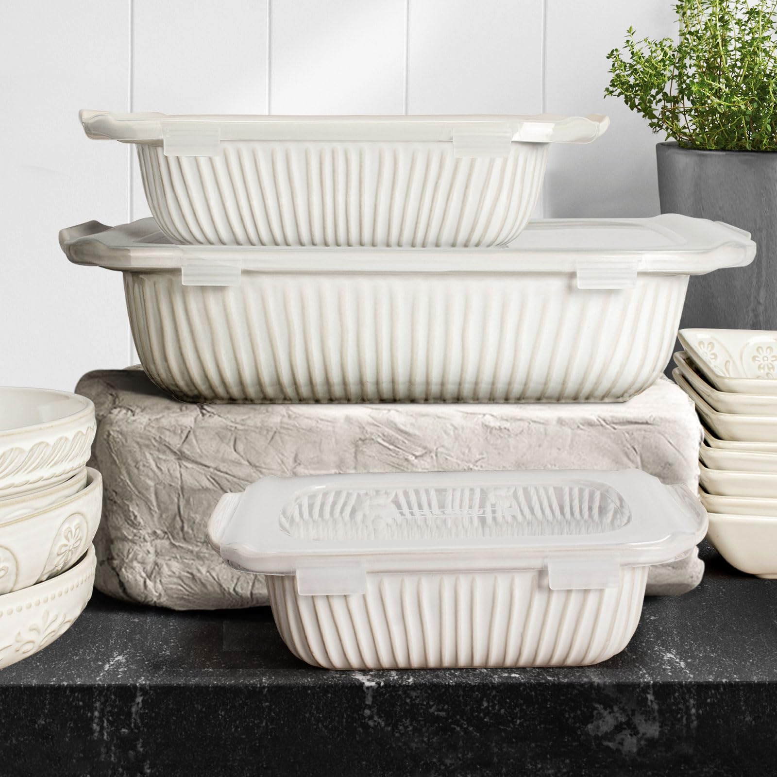 Artena white rectangular bakeware elevates table presentation.