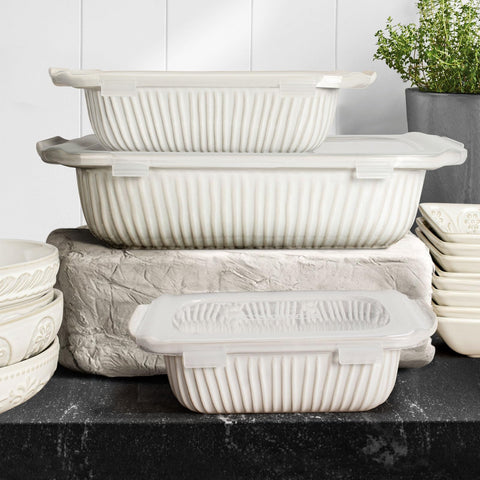 Artena white rectangular bakeware elevates table presentation.