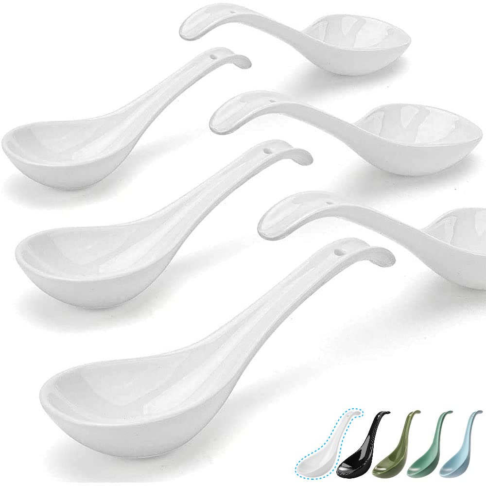 Artena Bright White deep oval soup spoon for generous broth and noodles.
