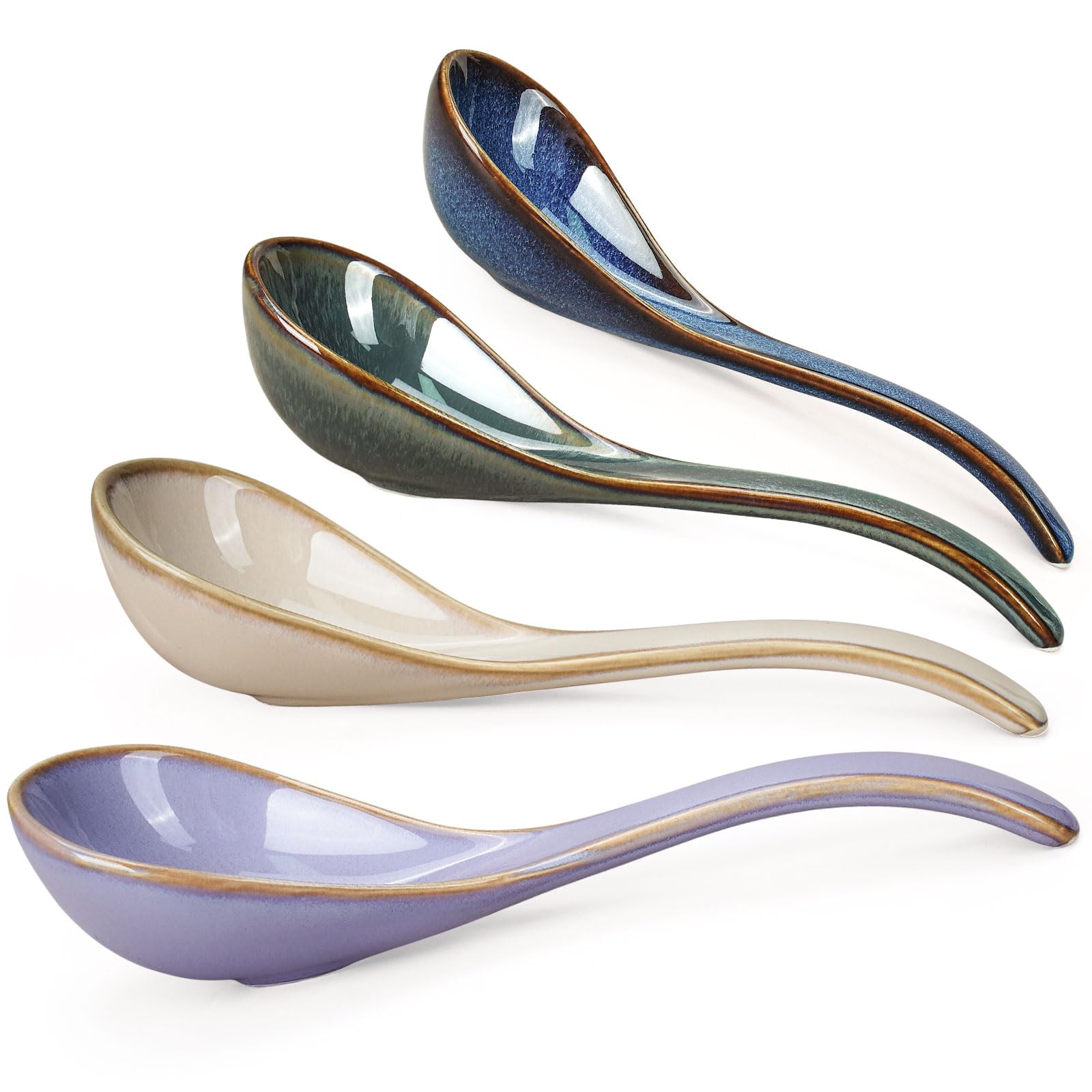 Artena Chinese soup spoons set of 4 with deep-arc anti-roll design.