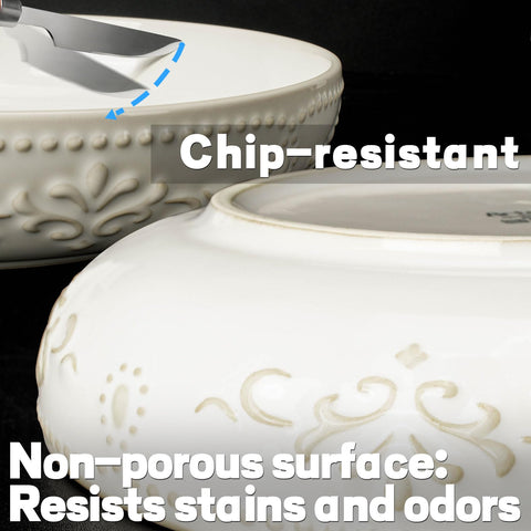 Artena oven-safe bowls withstand up to 450F for baking and broiling.