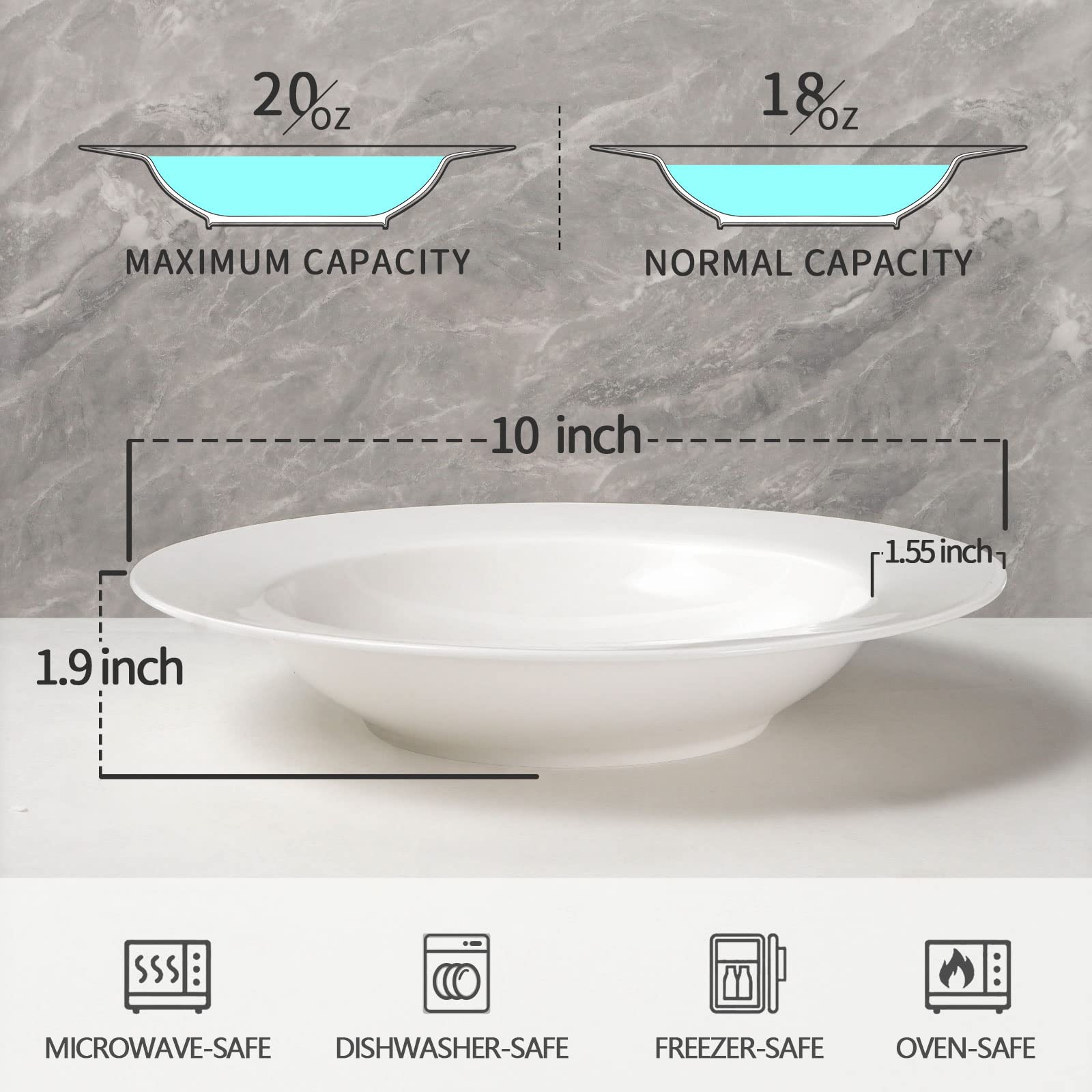 Artena 20oz deep plate ideal for pasta, soups, and hearty portions.