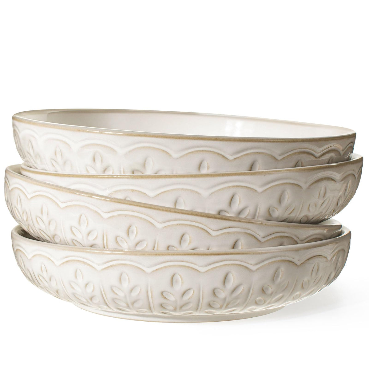 Artena Pasta Bowls 50oz set4 overview with large servings.