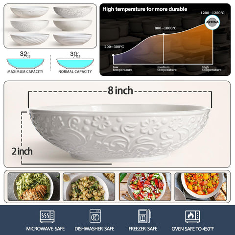 Artena large 8-inch bowls with smooth glazed interior for easy serving