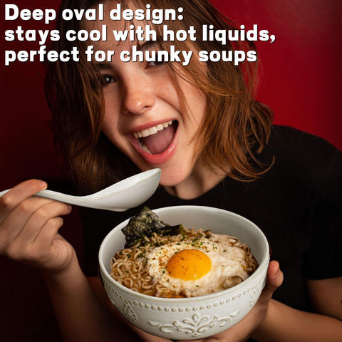 Artena ramen and pho spoons with wide handles for comfort.