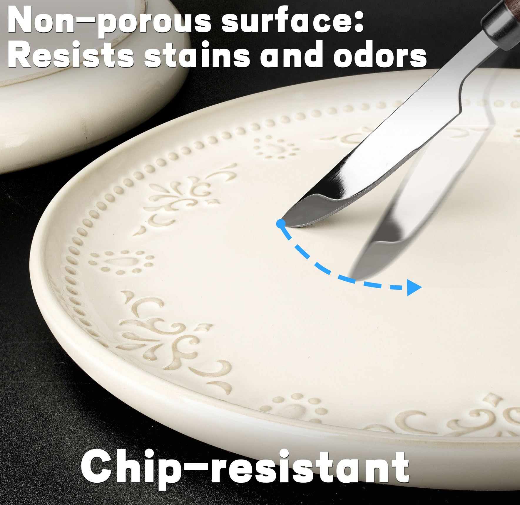 Artena stackable plates save cabinet space and simplify daily storage.
