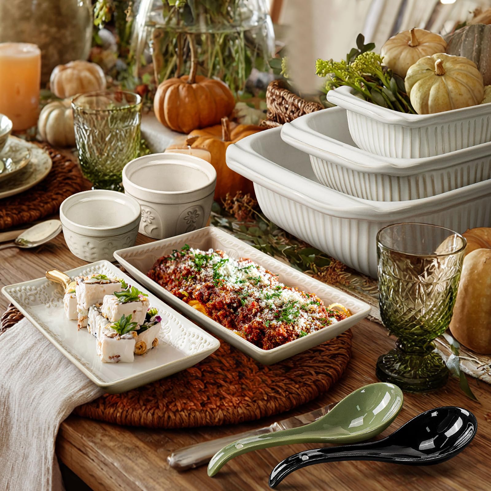 Artena stackable spoons save space and pair with elegant tableware.