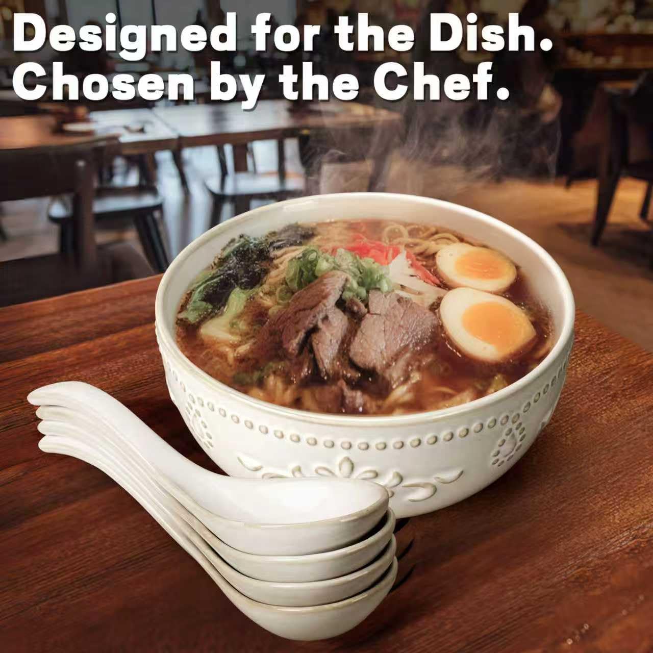 Artena white salad bowls offer generous diameter for mixed greens and toppings.