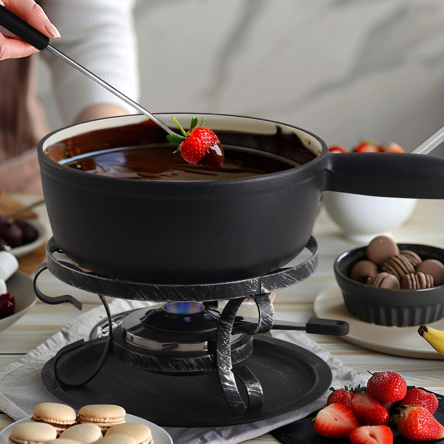 Artestia chocolate fondue melting action for silky dipping.