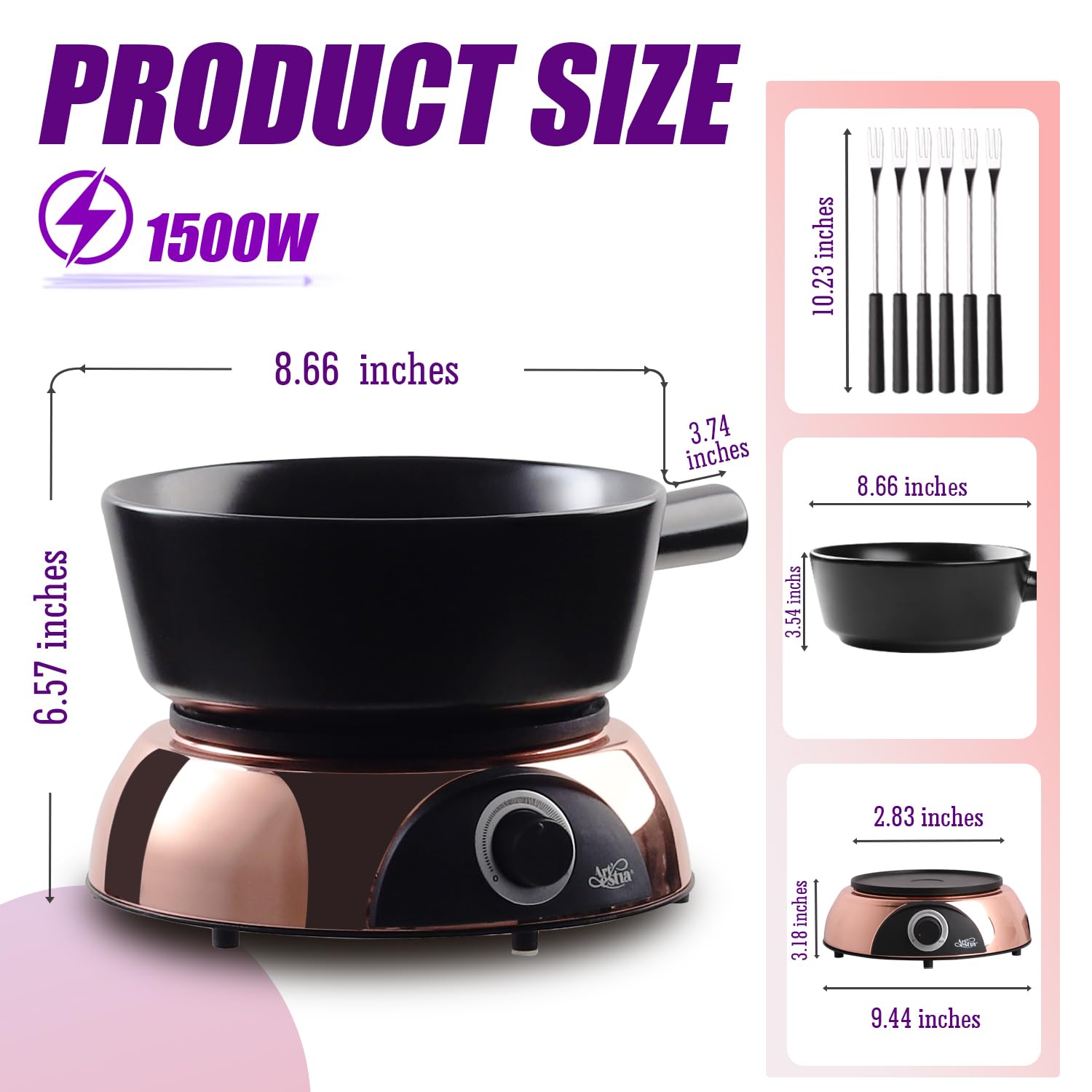 Artestia compact tabletop fondue pot fits on any table