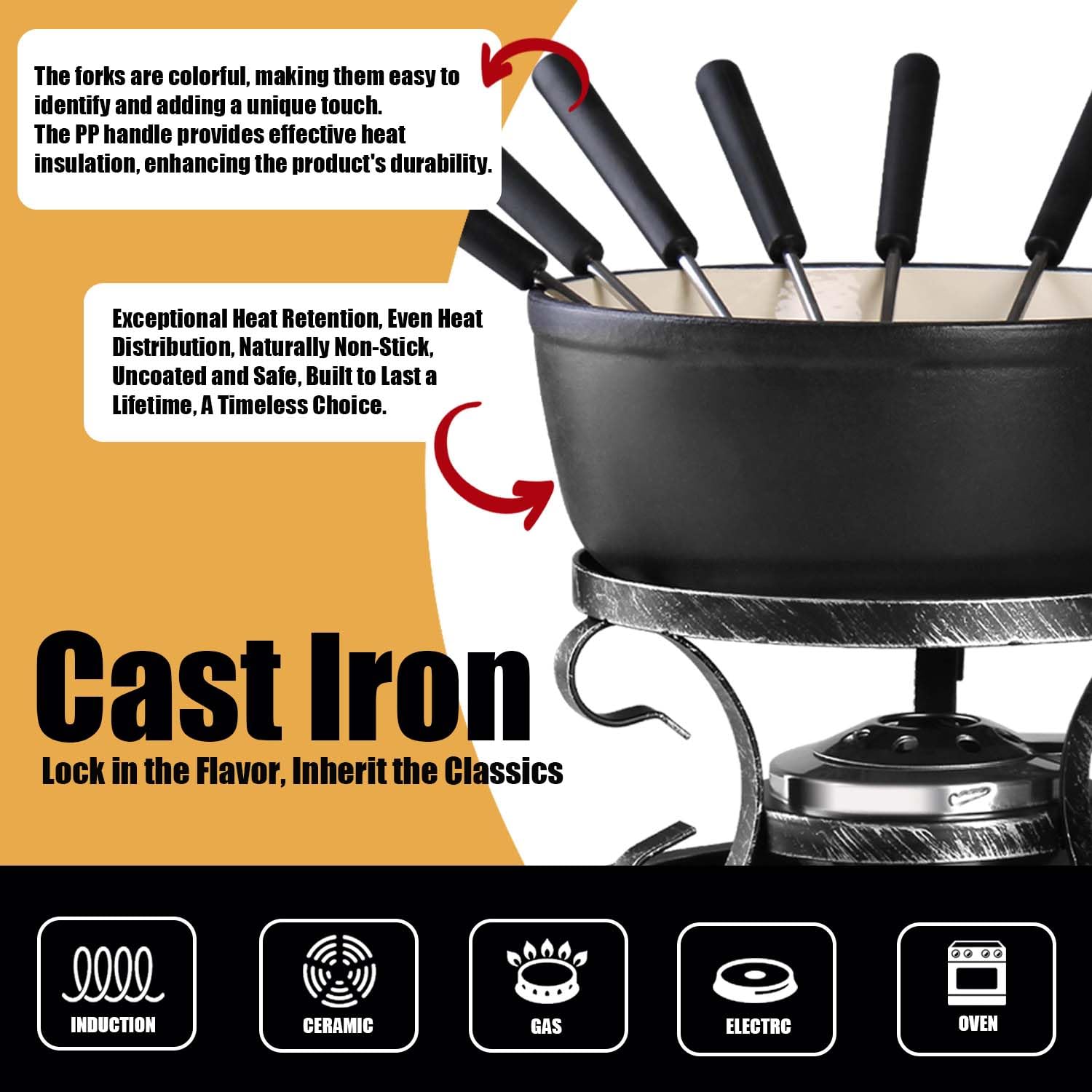 Artestia complete 6-person set with pot, burner, base, and forks.
