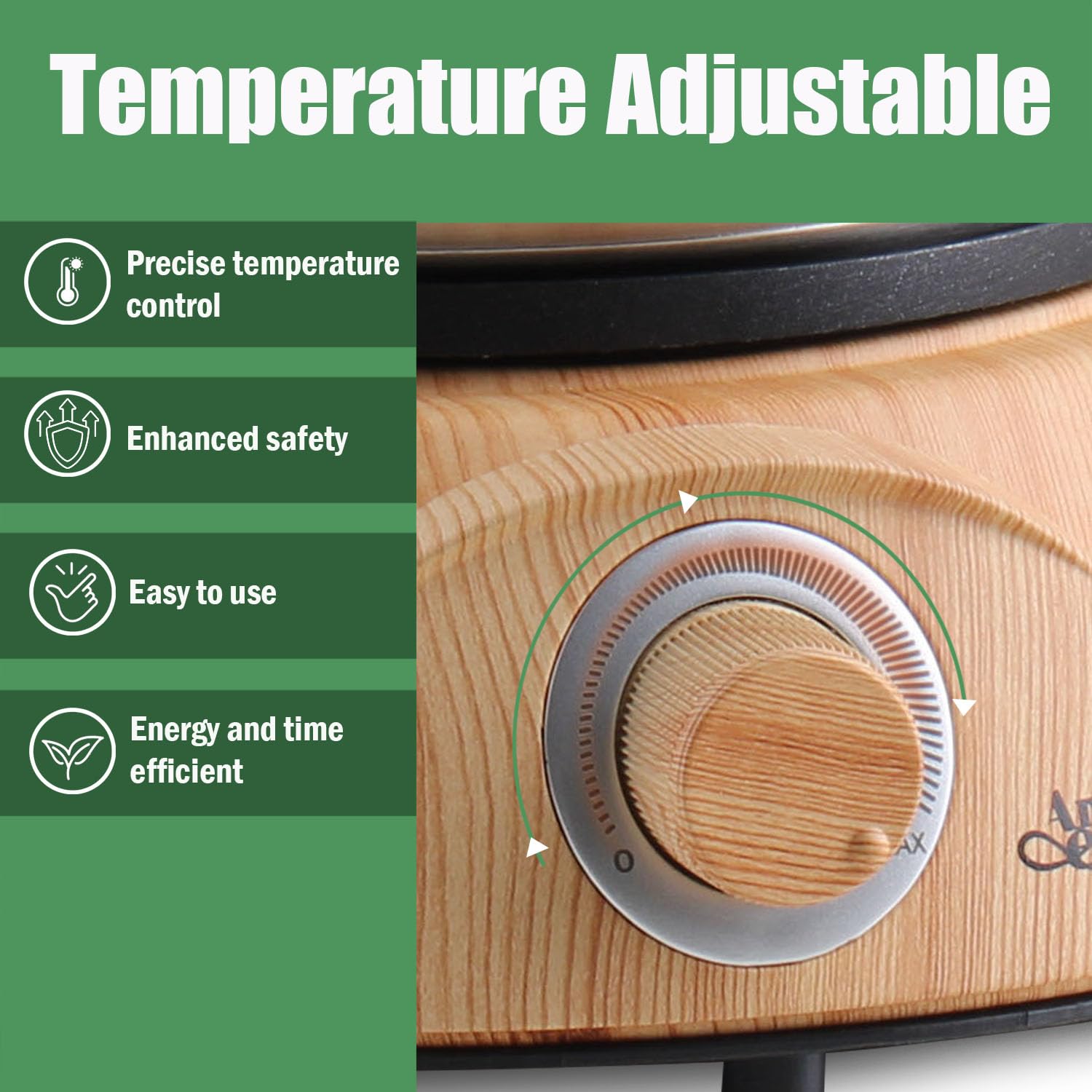 Artestia temperature control knob lets you set precise heat levels.
