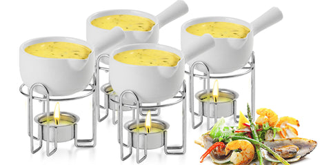 Artestia butter warmer set with handles, ideal for seafood dipping and sauces.