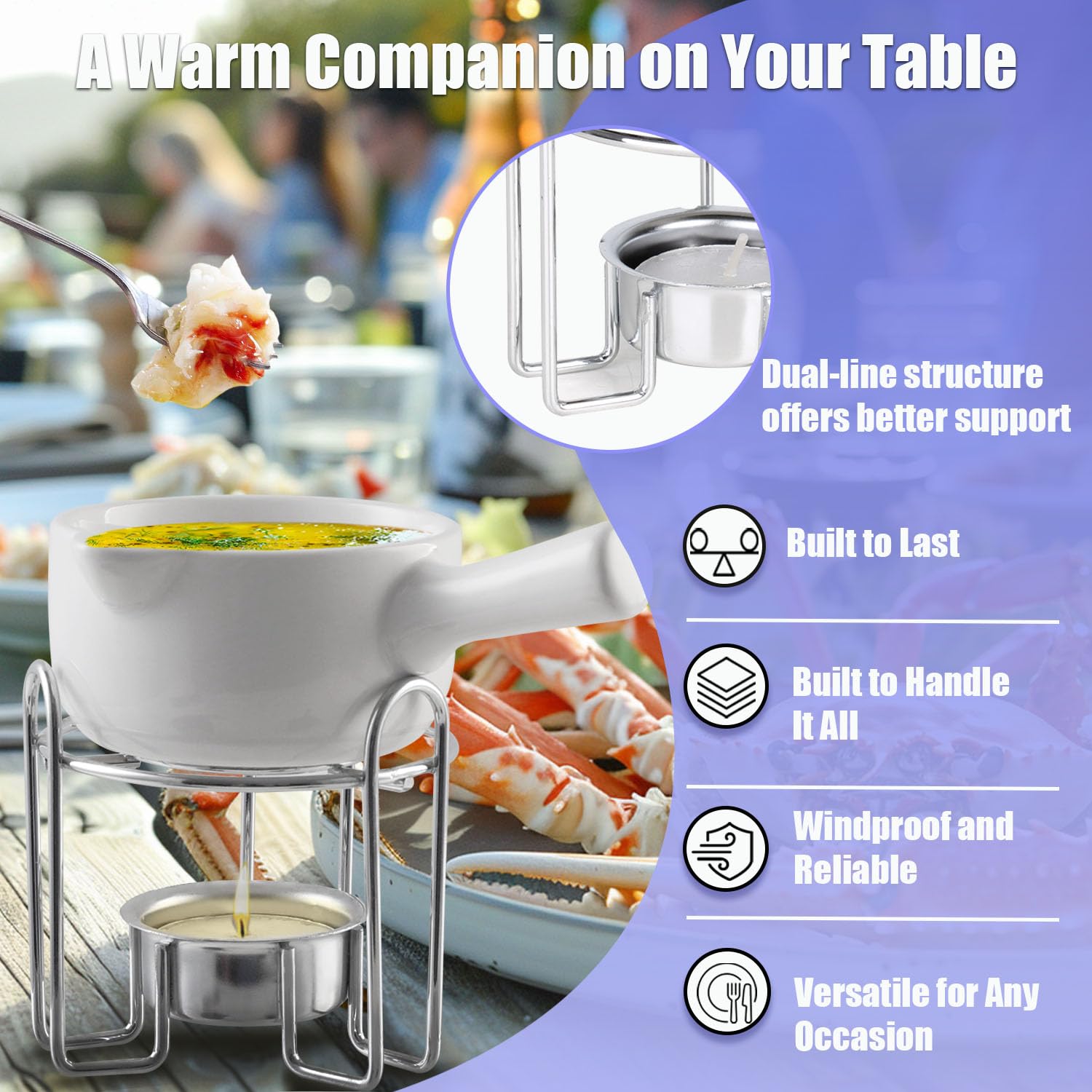 Artestia sturdy metal stand keeps the warmer stable for safe service.