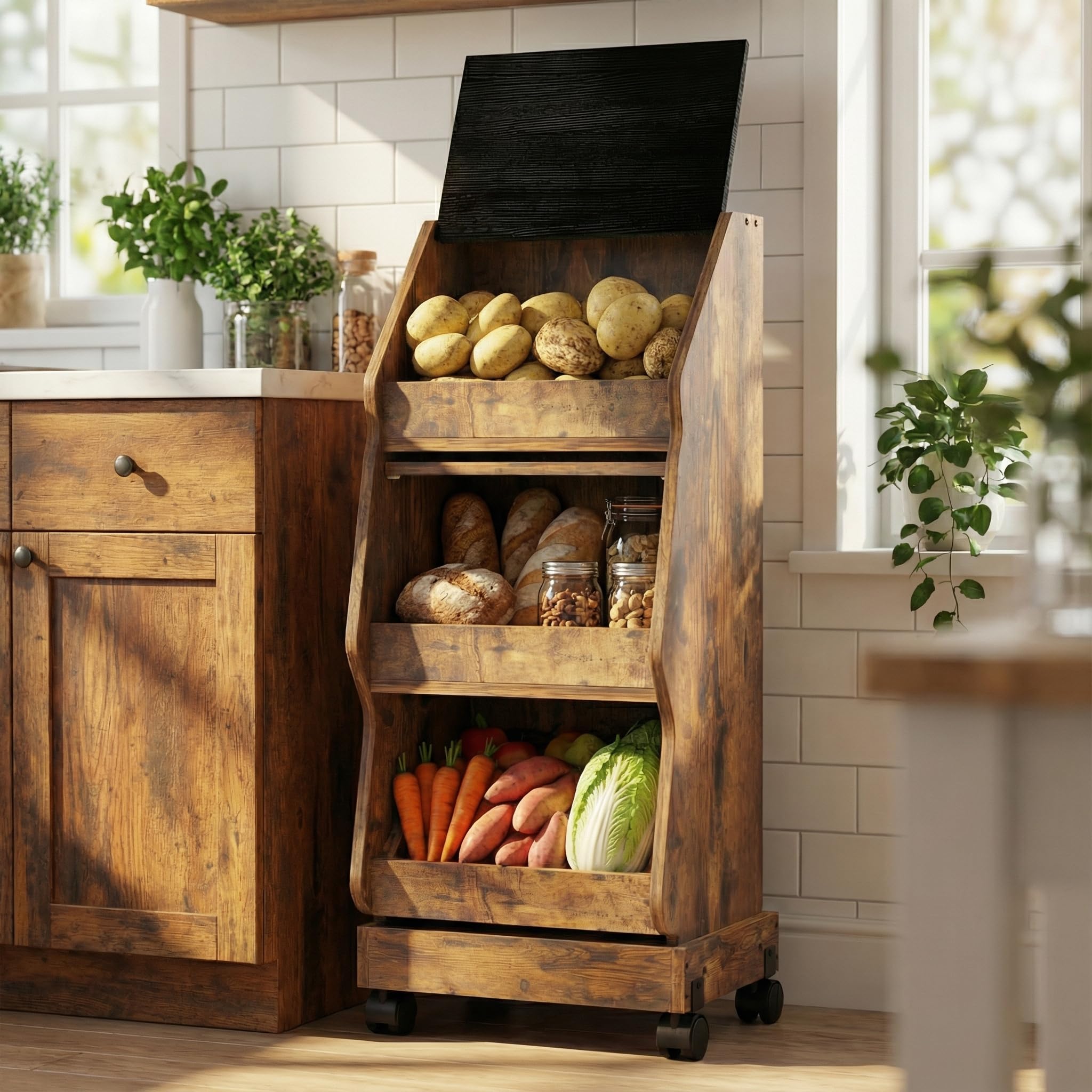 ARTETHYS rustic aesthetic complements kitchen decor while organizing counter space.